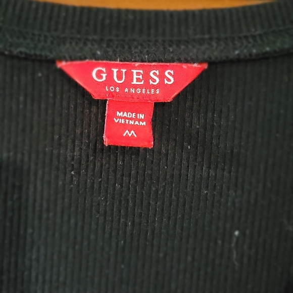 Guess Black Bodycon Mini Dress With Ribbed Design, And Rhinestone LOGO Size Med. - Picture 3 of 6